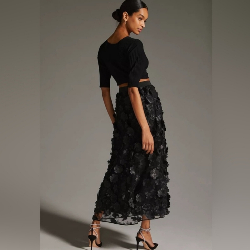Anthropologie Black Floral Skirt - Picture 2 of 15
